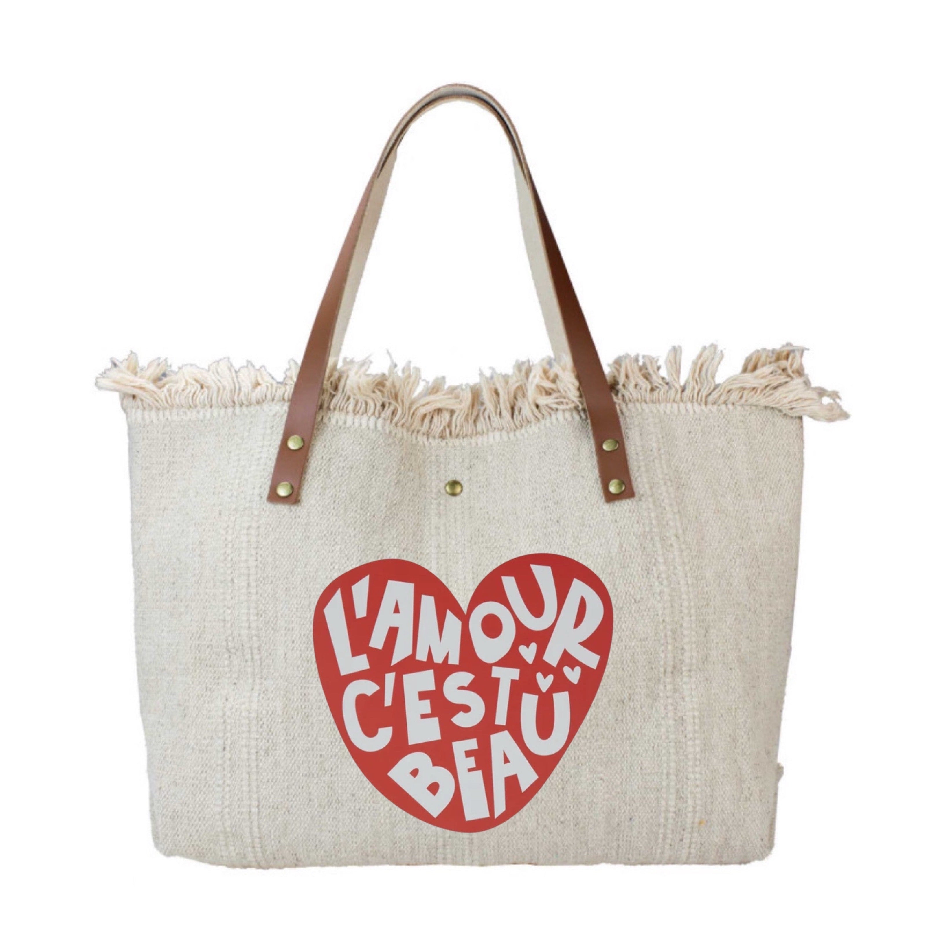 SAC COTTON GARNI CUIR AMOUR C'EST BEAU