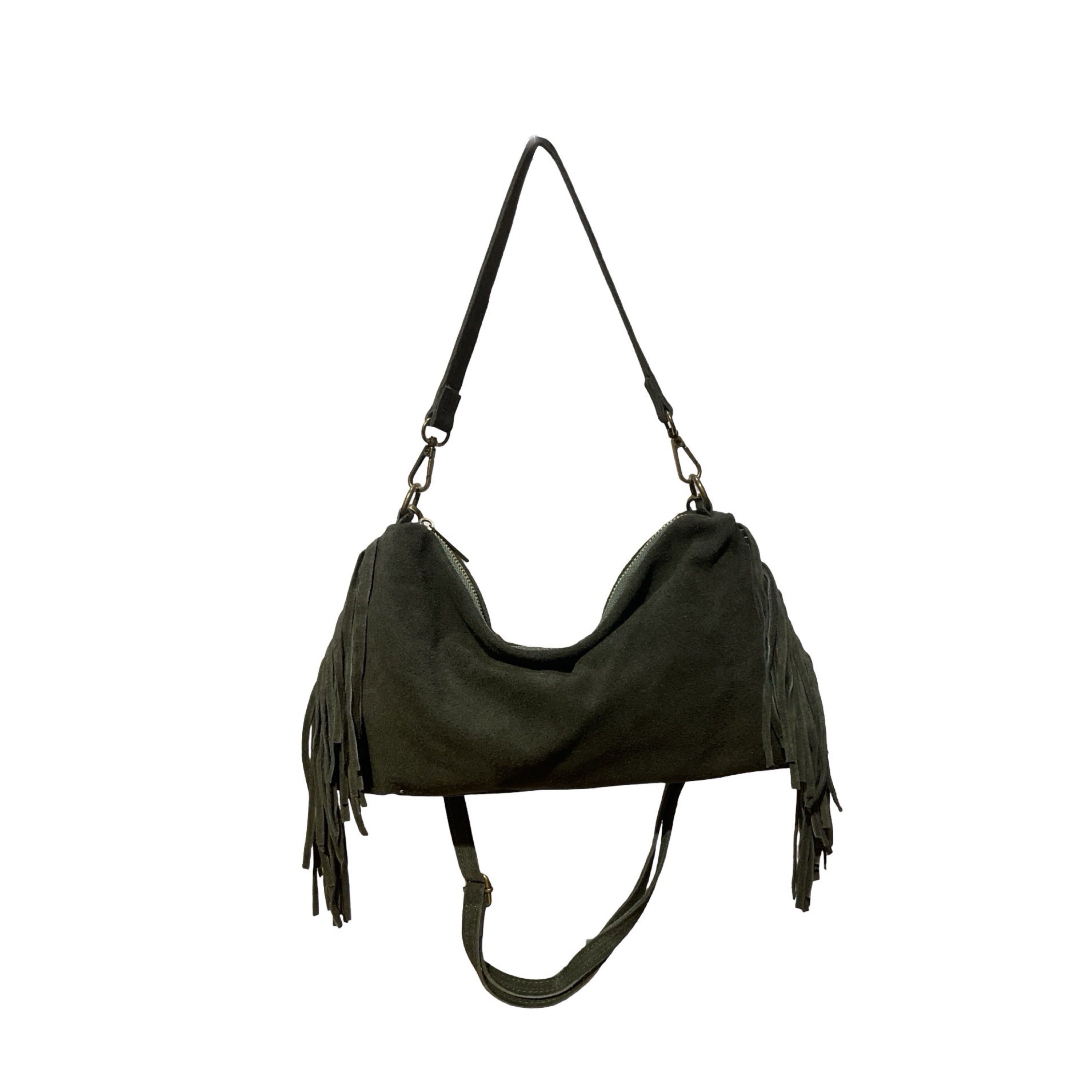 SAC CUIR SUEDE FRANGE RECTO