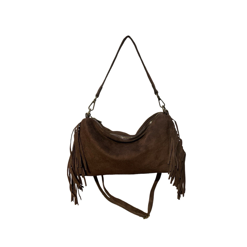SAC CUIR SUEDE FRANGE RECTO