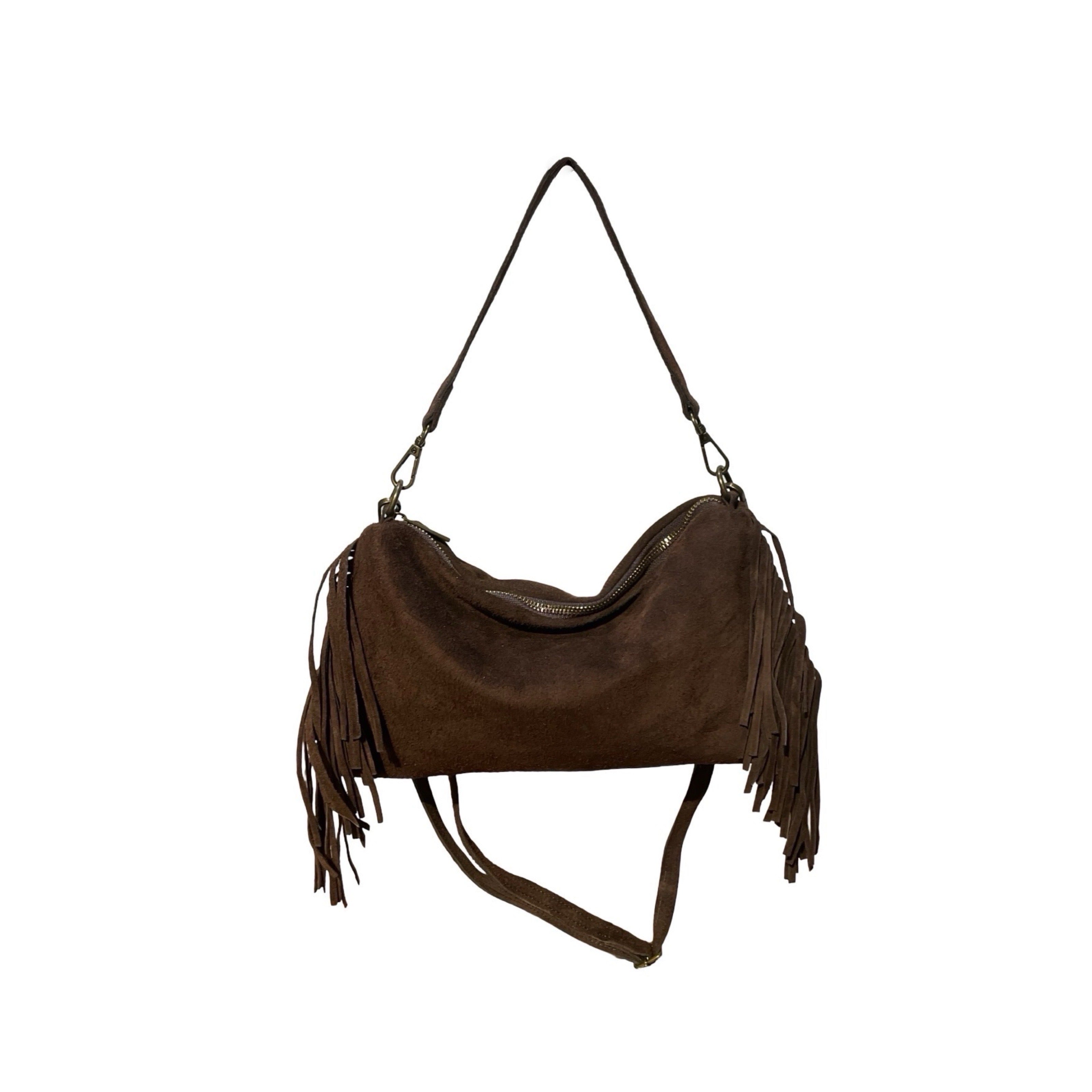 SAC CUIR SUEDE FRANGE RECTO