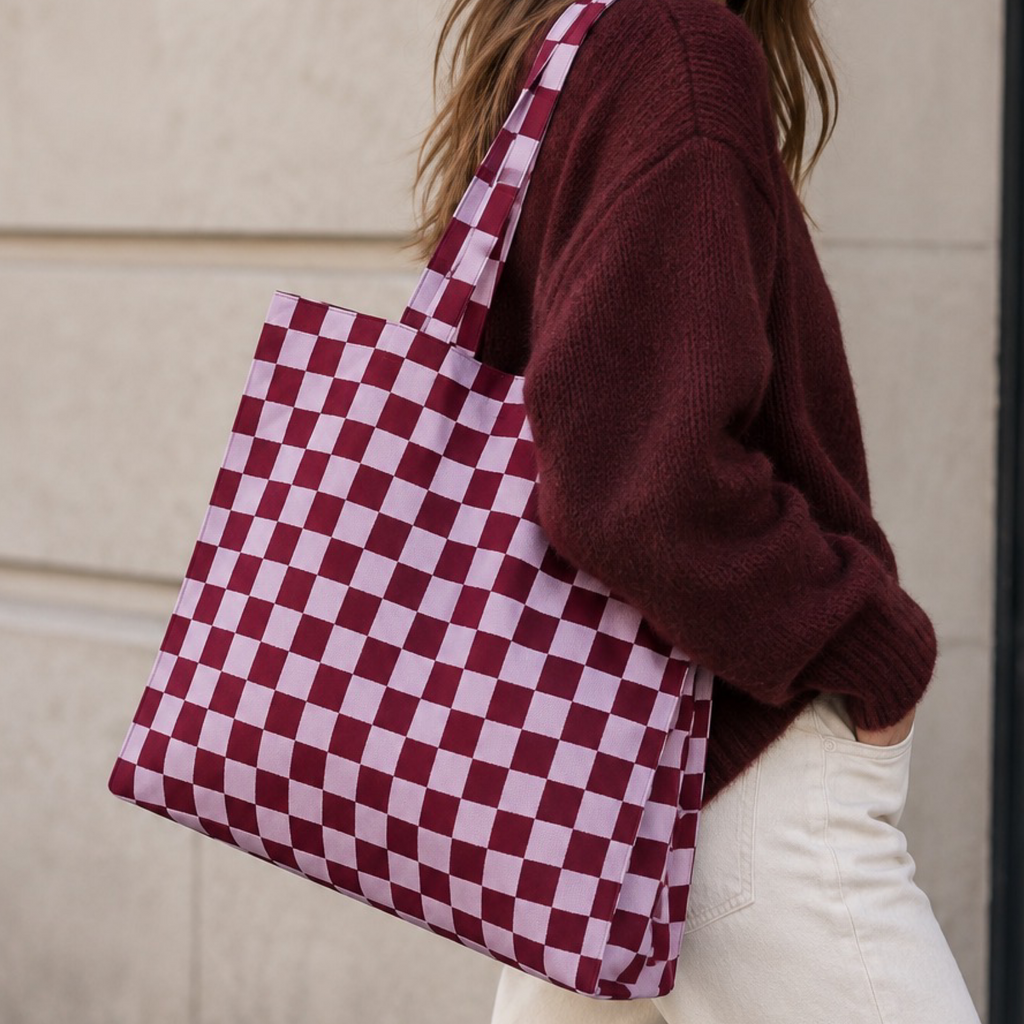 Sac cabas tricot damier