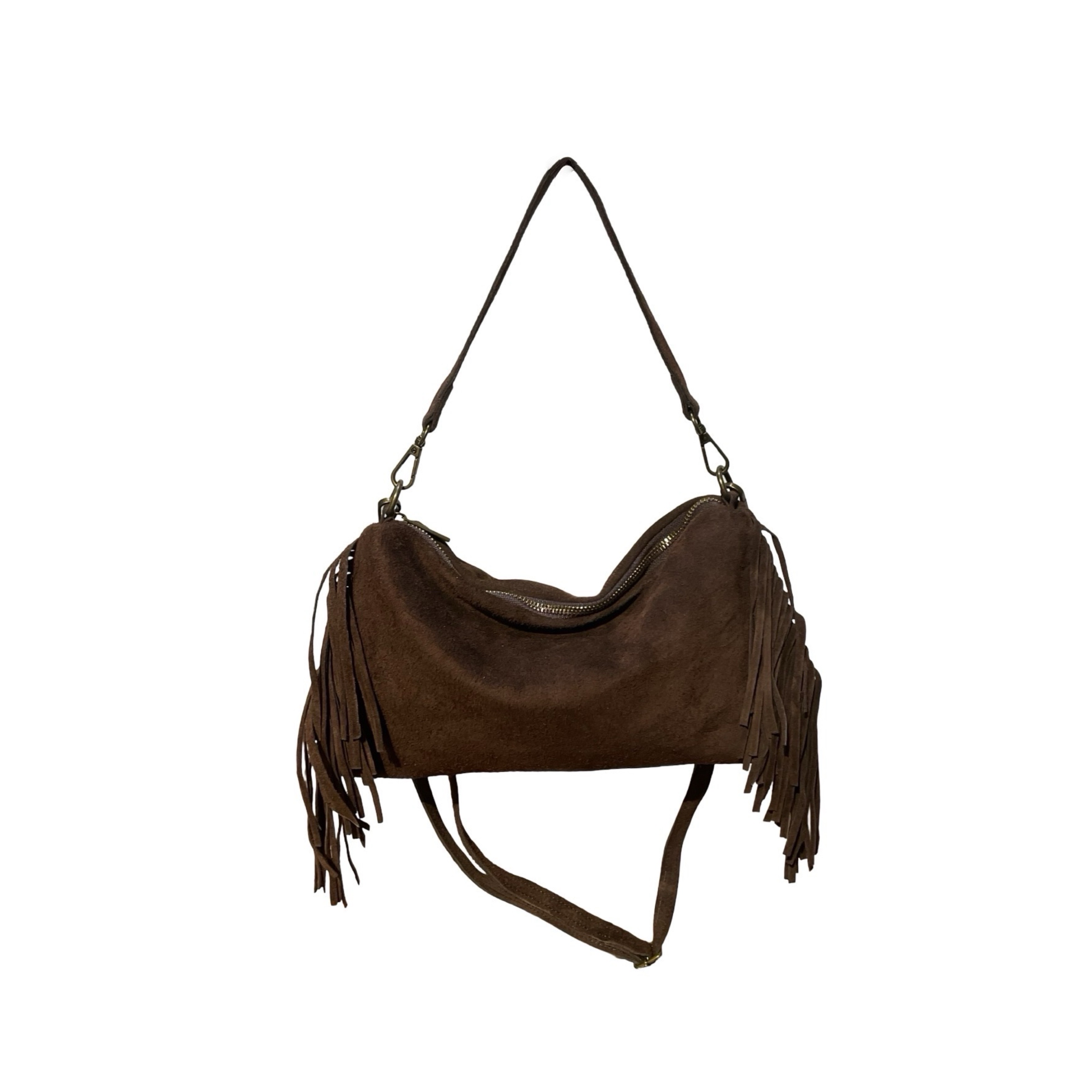 SAC CUIR SUEDE FRANGE RECTO