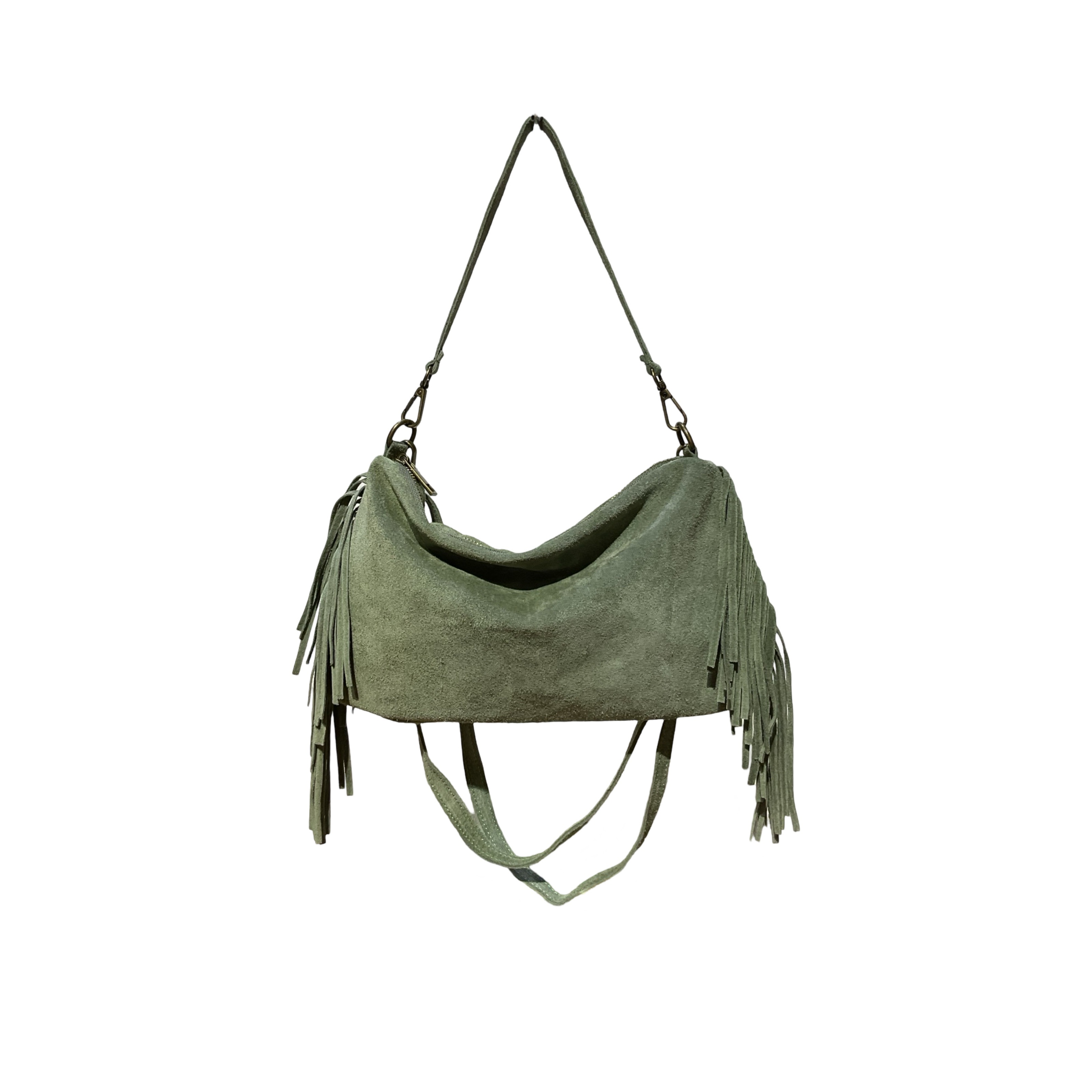 SAC CUIR SUEDE FRANGE RECTO