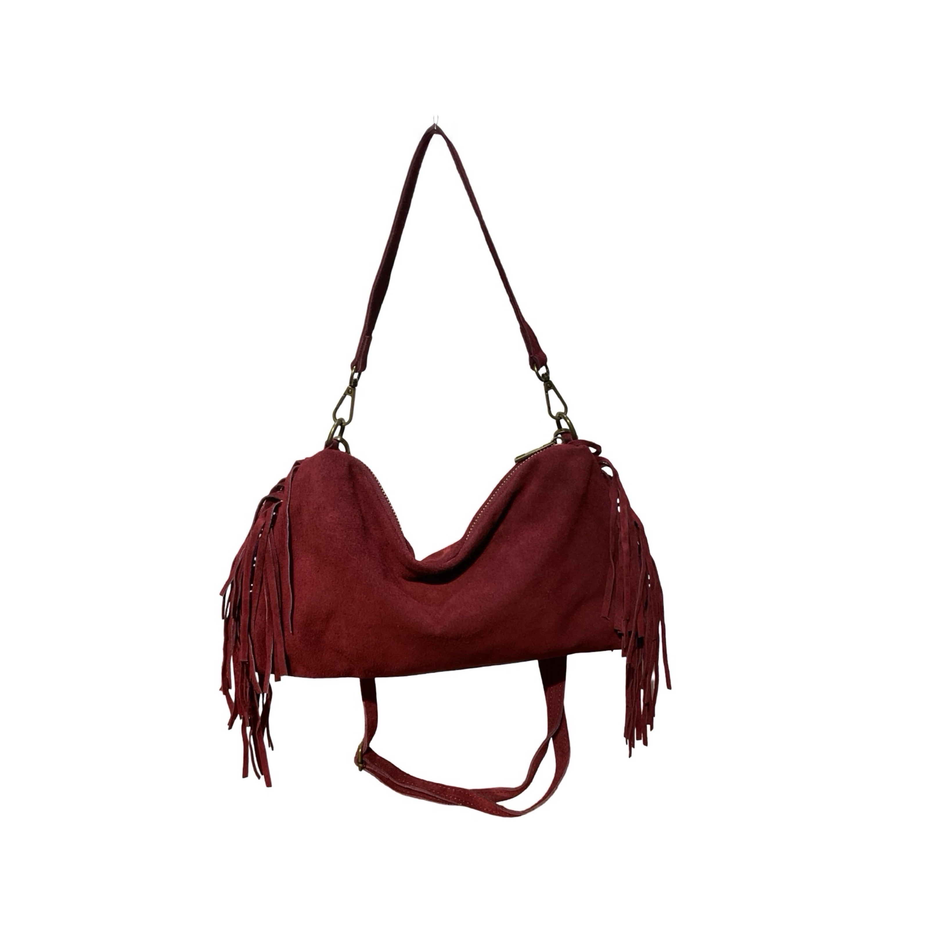 SAC CUIR SUEDE FRANGE RECTO